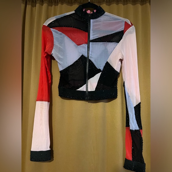 Sheer Long Sleeve Blouse Color Blocked - Picture 2 of 5